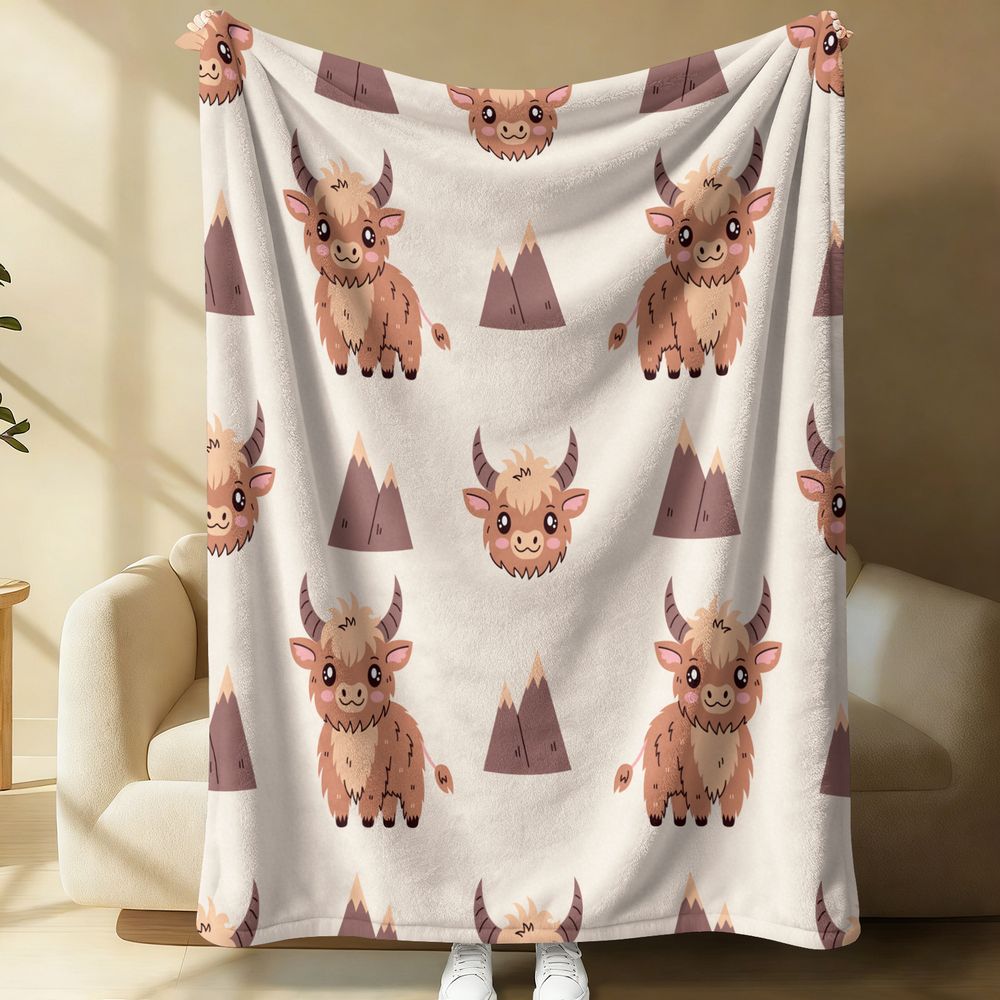 Highland Home Textiles - Niedliche Flanelldecke mit Highland-Kuh-Print, weiche Überwurfdecke