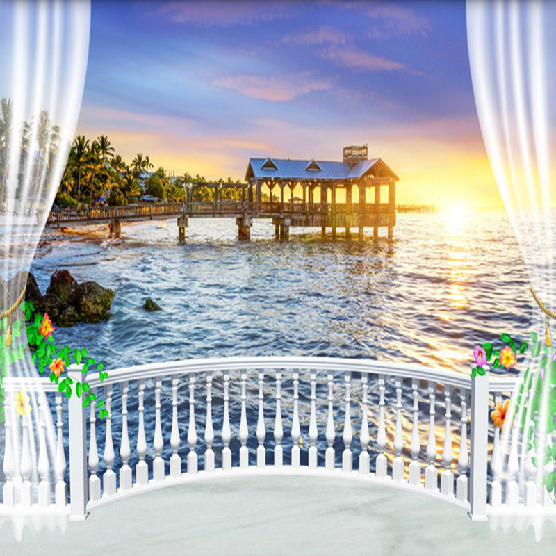 Sunrise Home Textiles & Apparel - Individuelle Fototapete 3D Balkon Schöne Meerblick