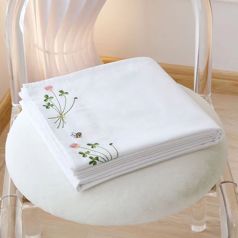 Home Textiles Luxury - Reinweißes Bettwäsche-Bettlaken mit Blumenstickerei, flache Bettwäsche