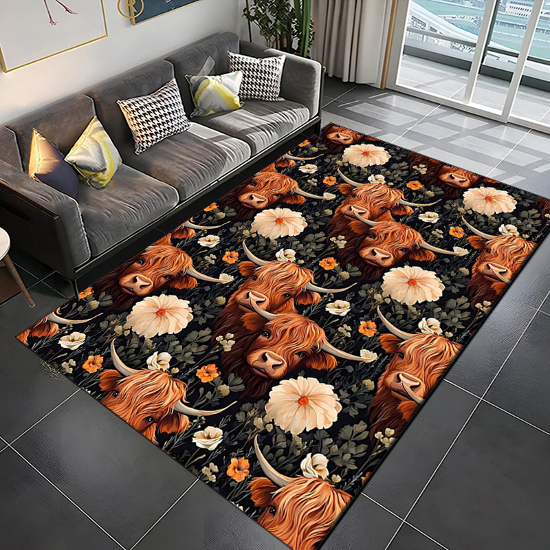 Highland Home Textiles - Teppich mit Yak-Aufdruck aus Plüschkristallsamt –