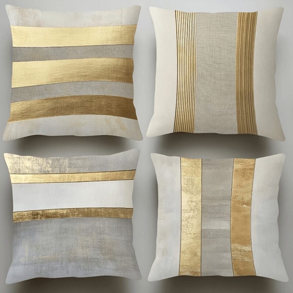 Home Textiles Luxury - Glamouröse goldene und neutral gestreifte Kissenbezüge