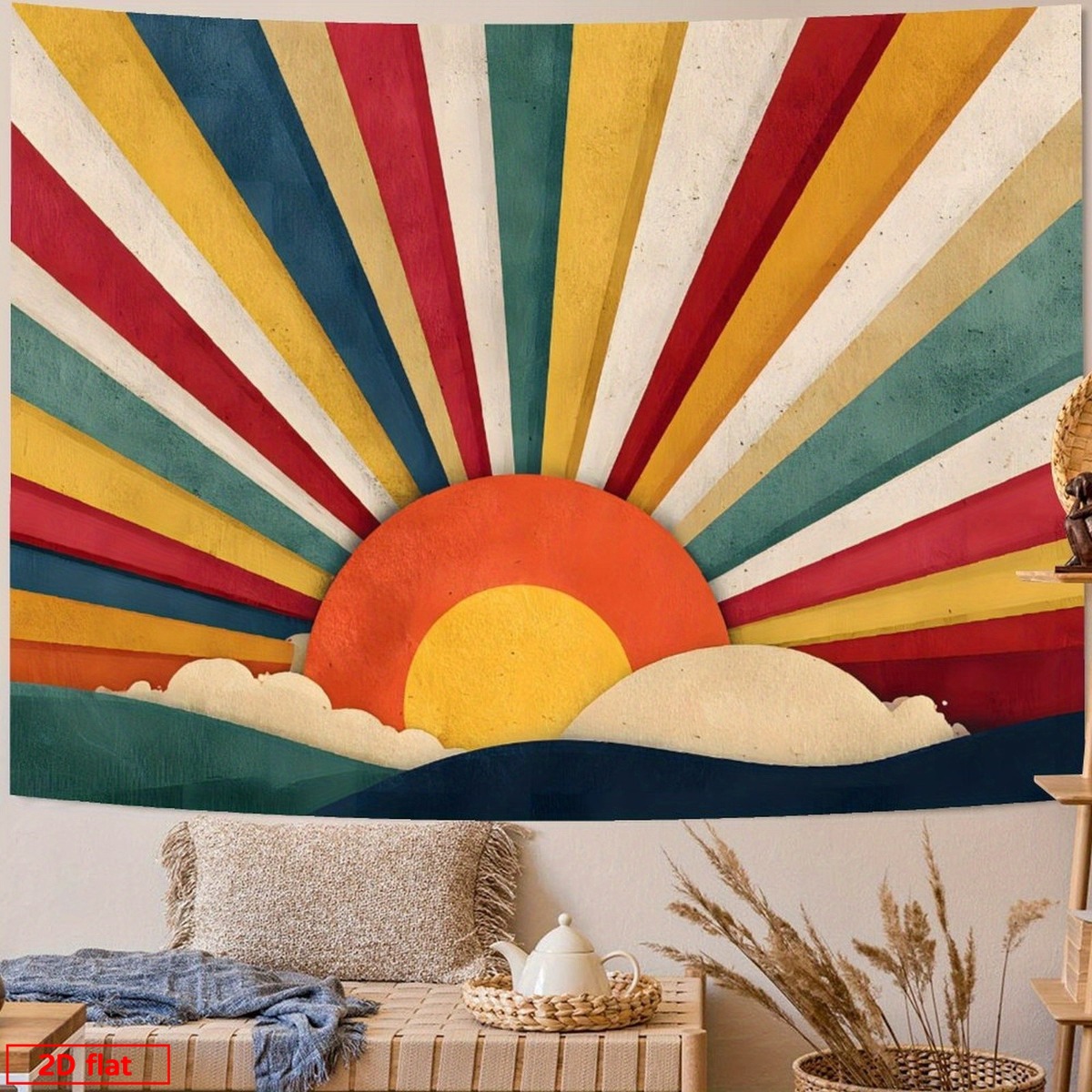 Sunrise Home Textiles & Apparel - Boho Sonnenstrahlen Retro Wandteppich Mid-Century Modern