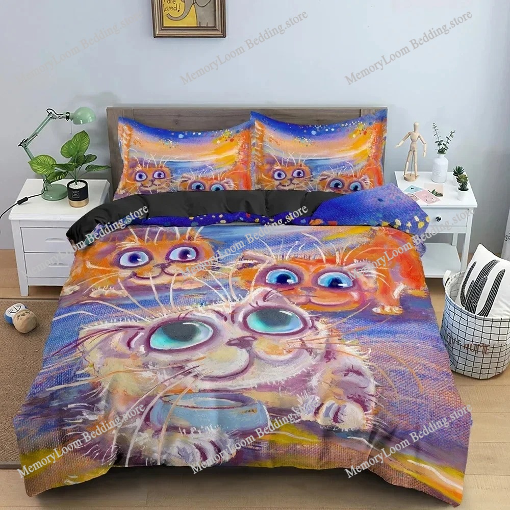 Home Textiles Trends - Mode-Trend Moderne Aquarell Cartoon Katze Bettwäsche