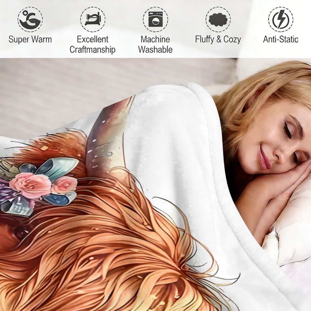 Decke mit Highland-Kuh-Motiv,  – Highland Home Textiles Bewertung und Preis