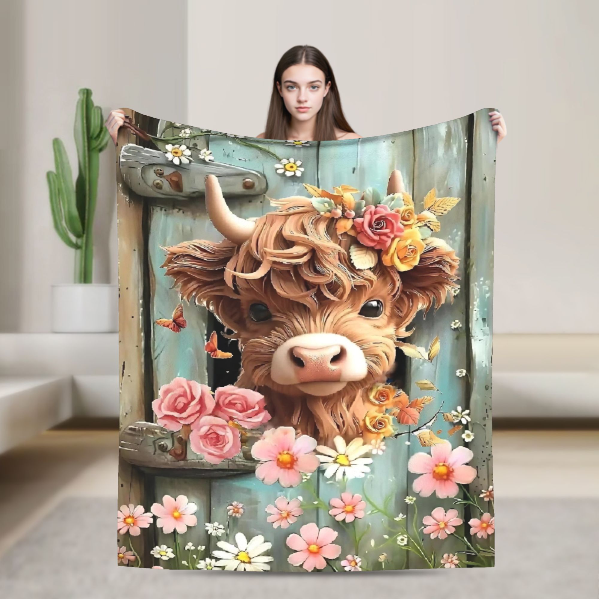 Highland Cow Boho Floral Blank – Highland Home Textiles Bewertung und Preis